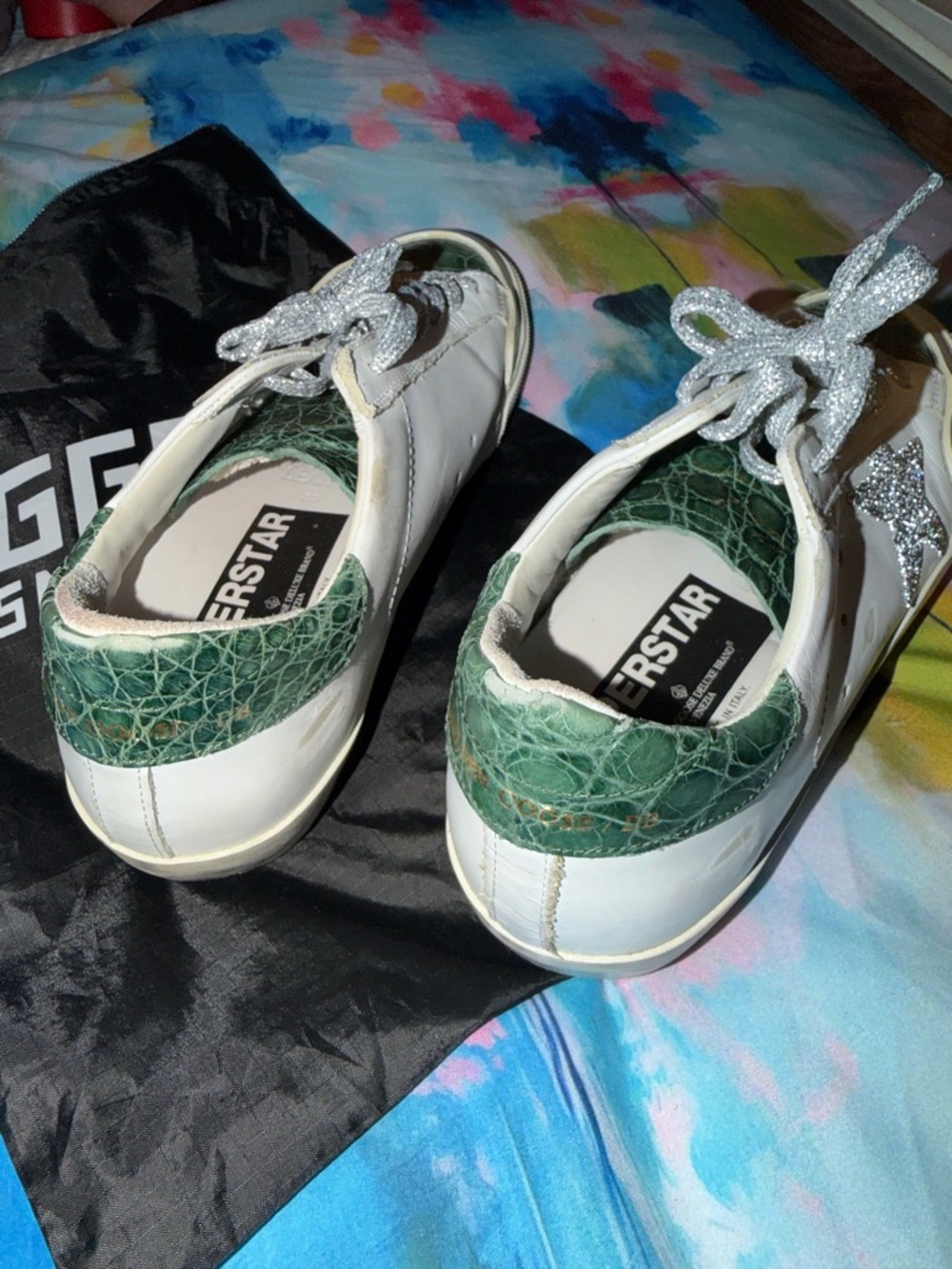 Golden Goose Swarovski Crystal and Green Crocodile Superstar Sneaker Tennis Shoe - Picture 3 of 13